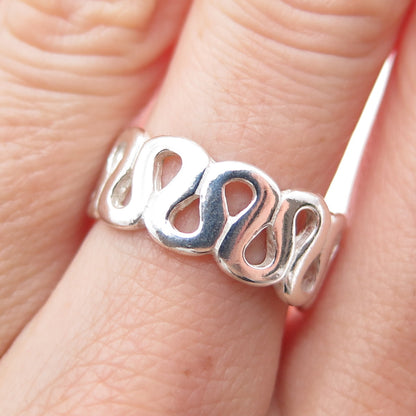 925 Sterling Silver Vintage Modernist Zig Zag Band Ring Size 7.25
