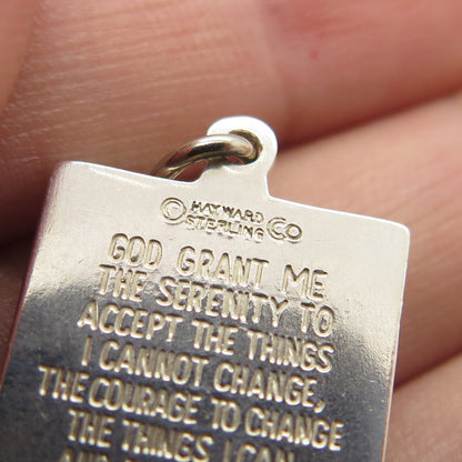 HAYWARD 925 Sterling Silver Antique Art Deco Serenity Prayer Religious Pendant