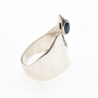 925 Sterling Silver Vintage Real Lapis Lazuli Modernist Ring Size 6.75