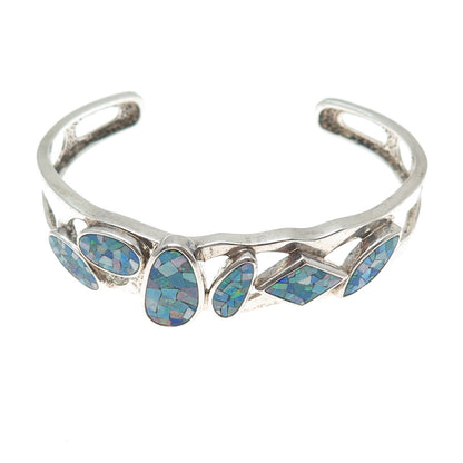 WHITNEY KELLY 925 Sterling Silver Vintage Real Opal Inlay Adjustable Bracelet 7"