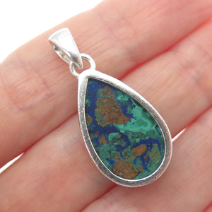 925 Sterling Silver Vintage Real Chrysocolla Teardrop Charm Pendant