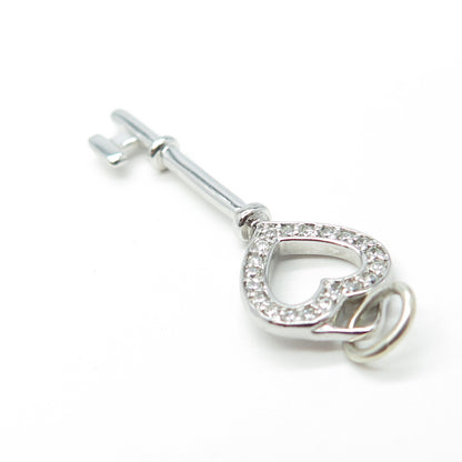 925 Sterling Silver Pave C Z Key Heart Pendant
