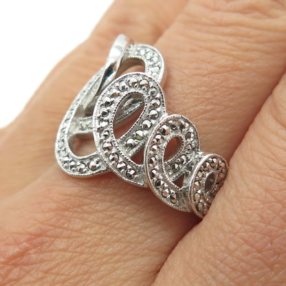 925 Sterling Silver Real Marcasite Swirl Ring Size 9.75