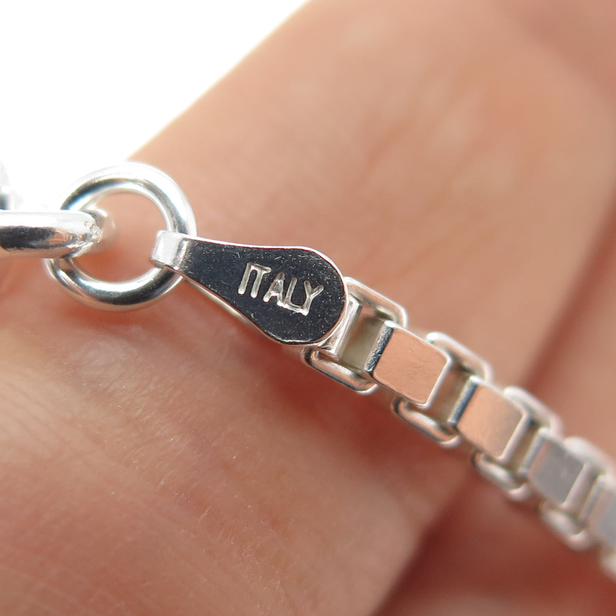 925 Sterling Silver Vintage Italy Box Link Bracelet 7"