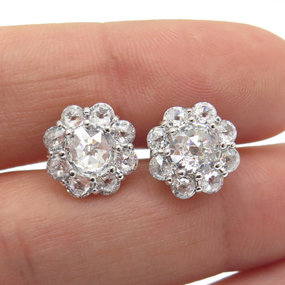 925 Sterling Silver Round-Cut Shaped C Z Stud Earrings