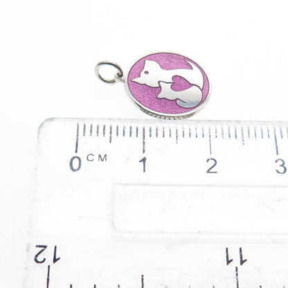 925 Sterling Silver Purple Enamel Cat & Dog Friendship Minimalist Charm Pendant