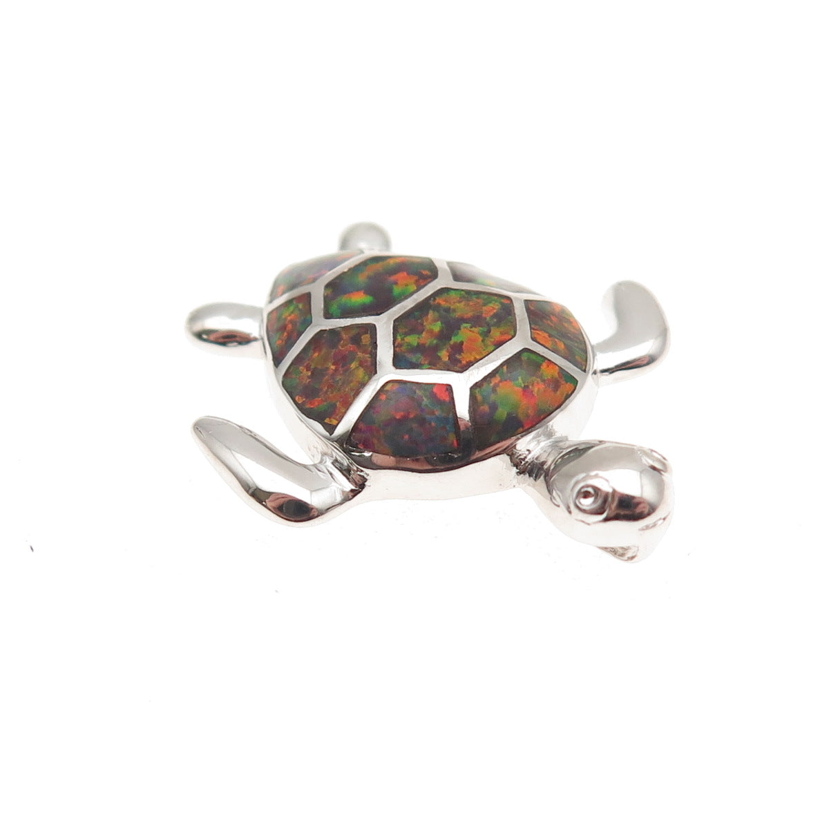 925 Sterling Silver Real Black Fire Opal Turtle Slide Charm Pendant
