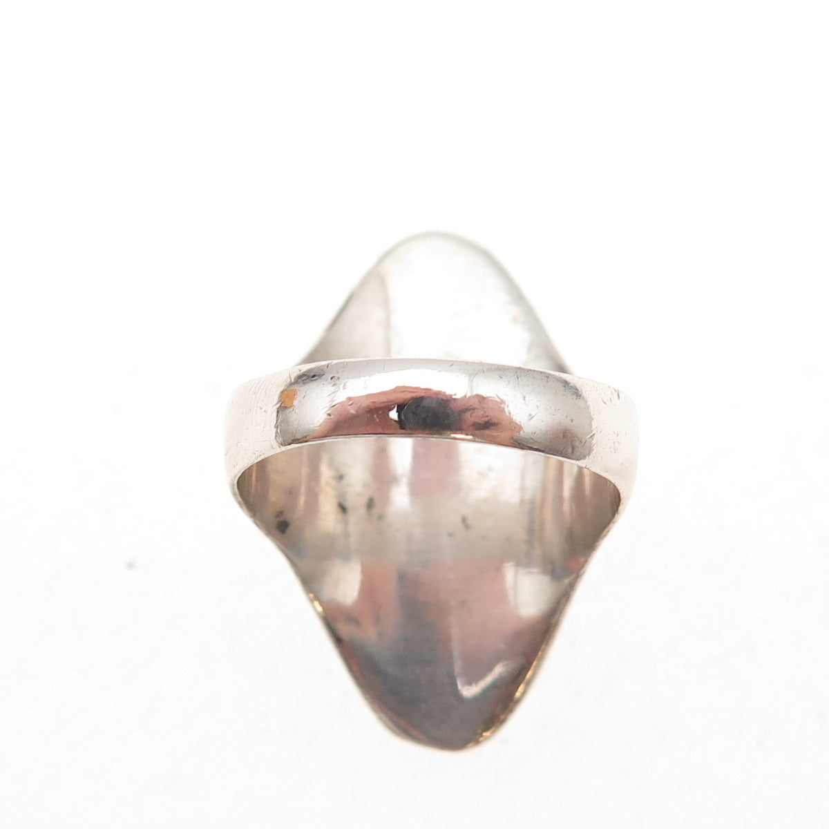 925 Sterling Silver Vintage Real Abalone Shell Modernist Oxidized Ring Size 8.5