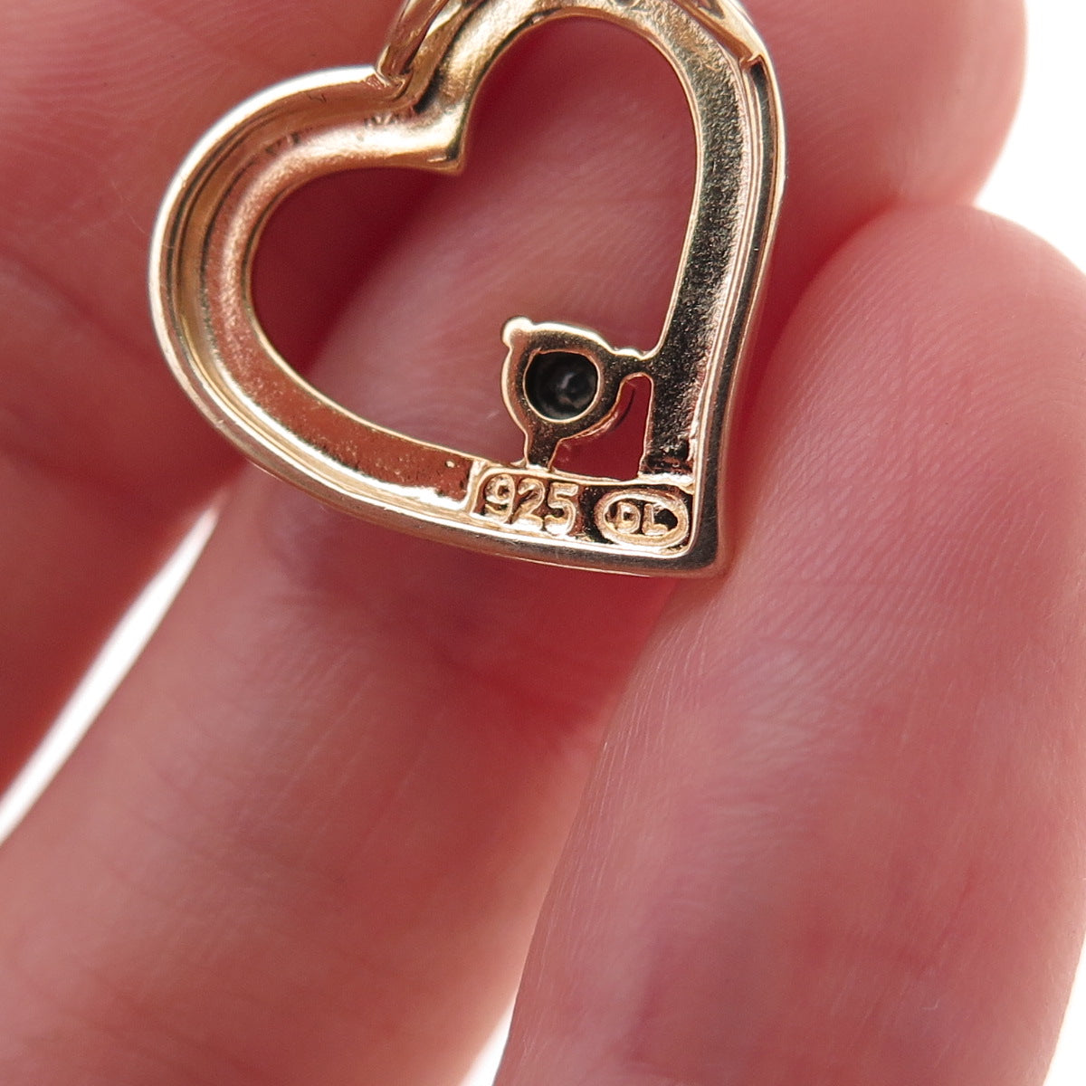 925 Sterling Silver 2-Tone Real Diamond & Sapphire Heart Slide Charm Pendant