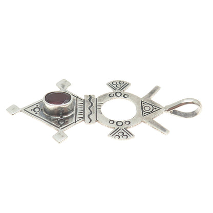 925 Sterling Silver Vintage Garnet African Inaranganak Croix Touareg Pin Brooch