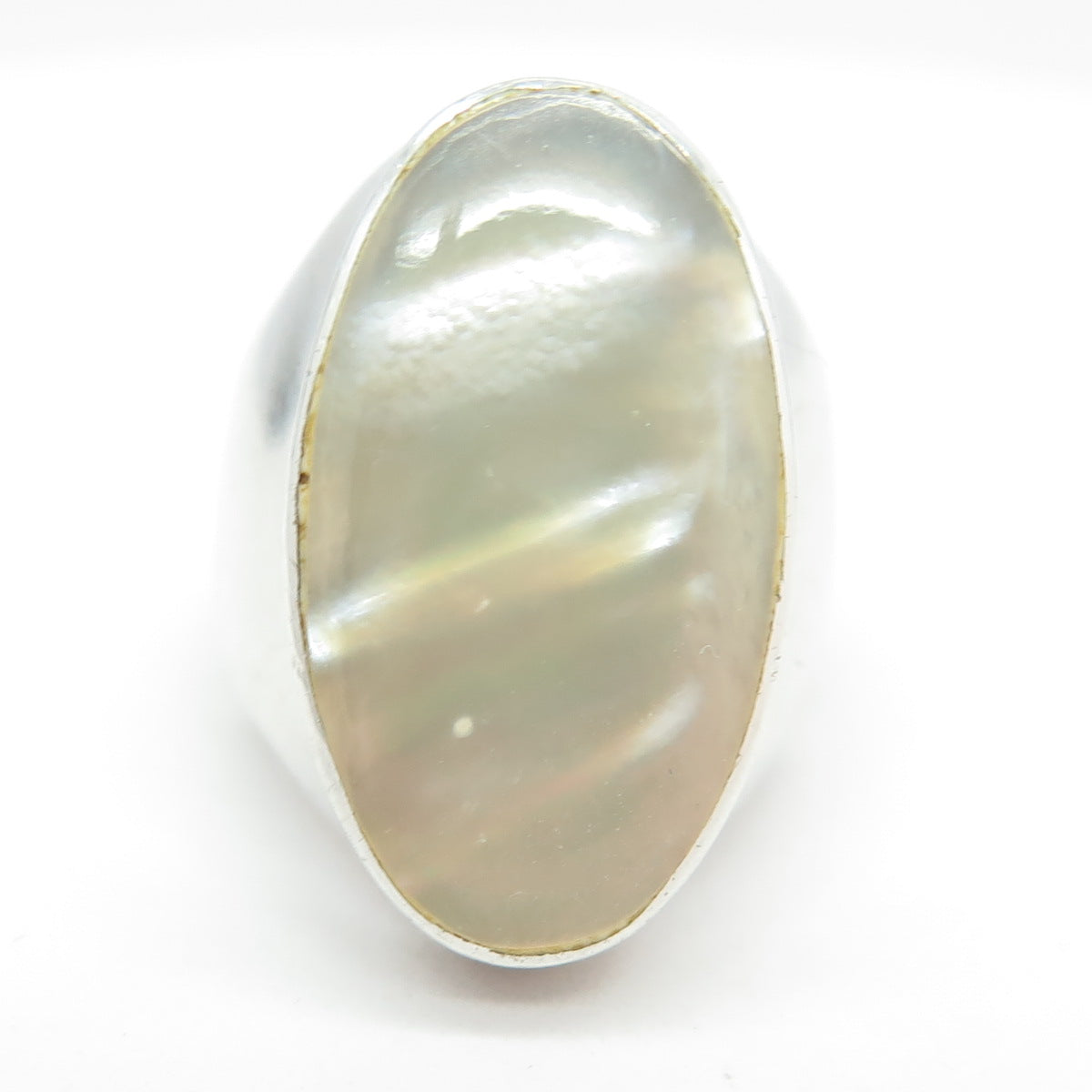 CHAPAL ZENRAY 925 Sterling Silver Vintage Real Mother-of-Pearl Ring Size 7.25