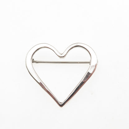 925 Sterling Silver Vintage Open Heart Pin Brooch