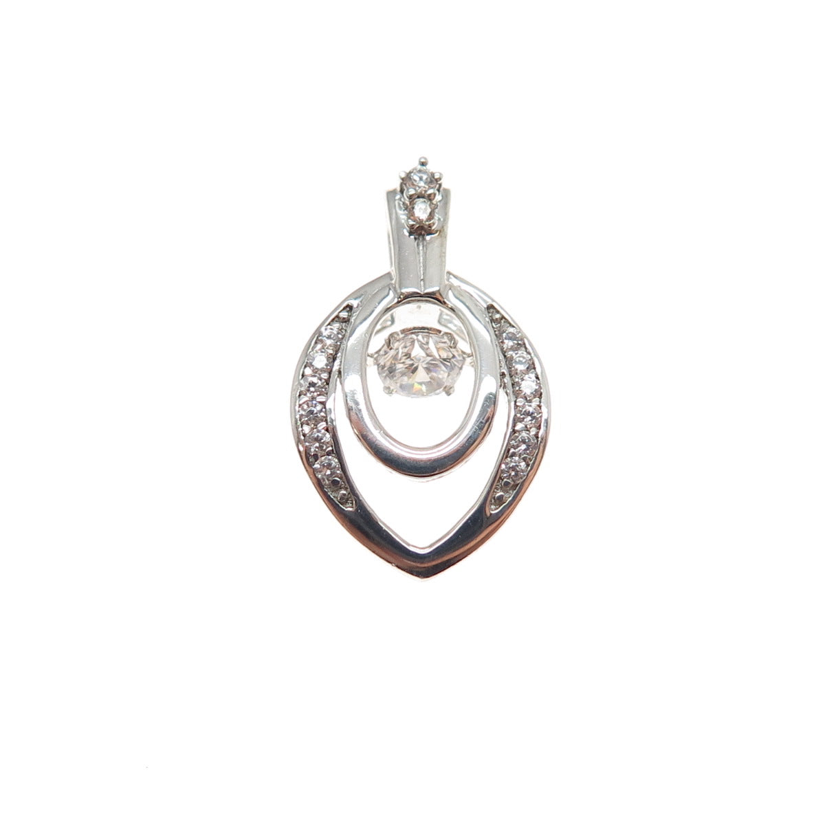 925 Sterling Silver Round-Cut C Z Floral Petal Minimalist Slide Charm Pendant