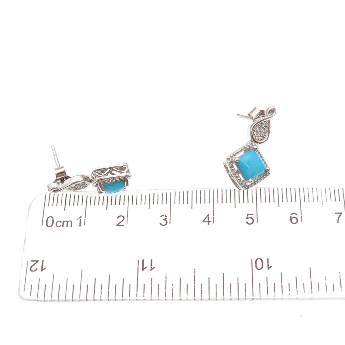 Chuck Clemency 925 Sterling Silver Real Turquoise & White Topaz Dangle Earrings