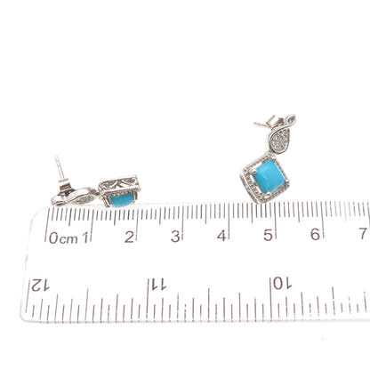 Chuck Clemency 925 Sterling Silver Real Turquoise & White Topaz Dangle Earrings