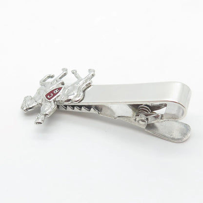 925 Sterling Silver Vintage Enamel Roman Warrior on Horse Bar Tie Clip