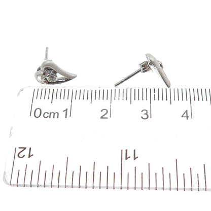 925 Sterling Silver Round-Cut C Z Modernist Heart Earrings