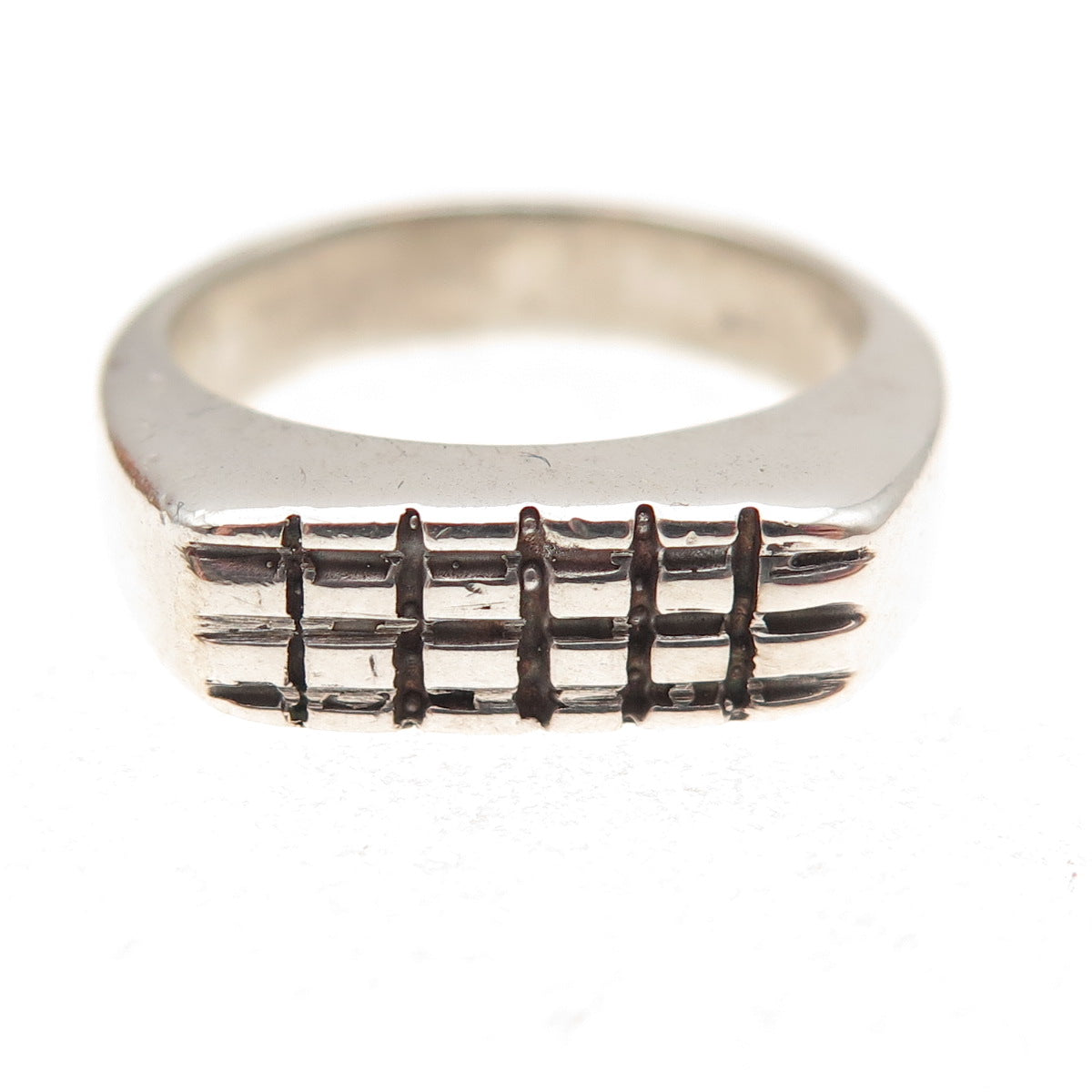 925 Sterling Silver Vintage Striped Oxidized Signet Ring Size 6.5