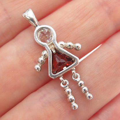 925 Sterling Vintage Purple White CZ January Birthstone Girl Articulated Pendant
