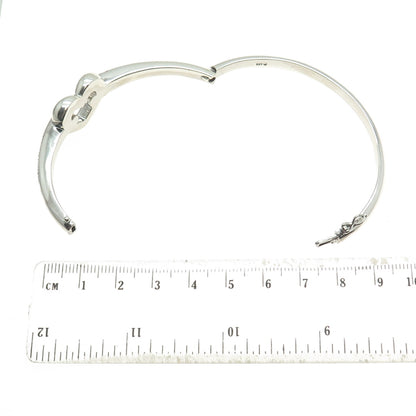 925 Sterling Silver Real Round-Cut Diamond Heart Bangle Bracelet 7.25"