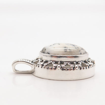 925 Sterling Silver Vintage Real Dendritic Agate Gemstone Oval Pendant