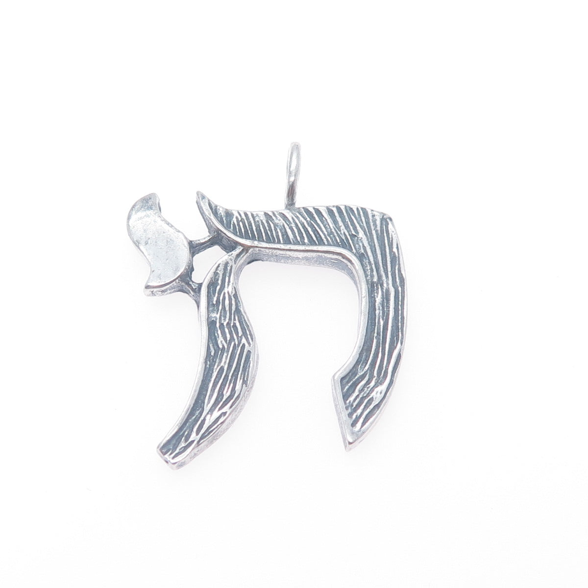 925 Sterling Silver Vintage Chai Judaica Oxidized Charm Pendant