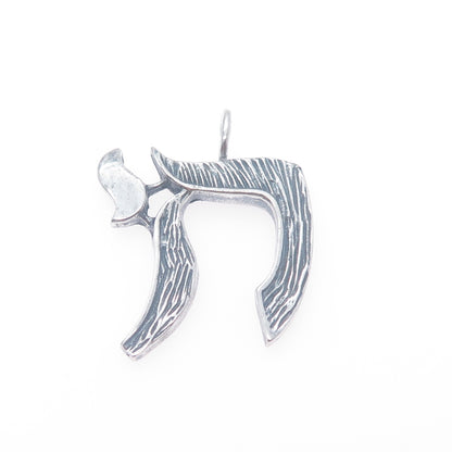 925 Sterling Silver Vintage Chai Judaica Oxidized Charm Pendant