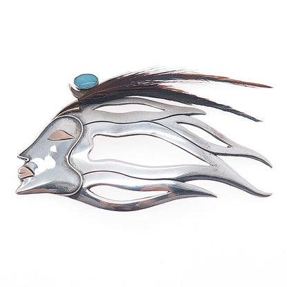 925 Sterling 14K Gold Vintage Real Opal Feather Fairy Centerpiece Slide Pendant