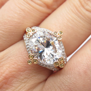 925 Sterling Silver Gold Plated C Z Wide Ring Size 6