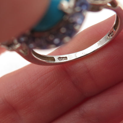 Chuck Clemency Sterling Silver Real Diamond Turquoise & Tanzanite Ring Size 9.25