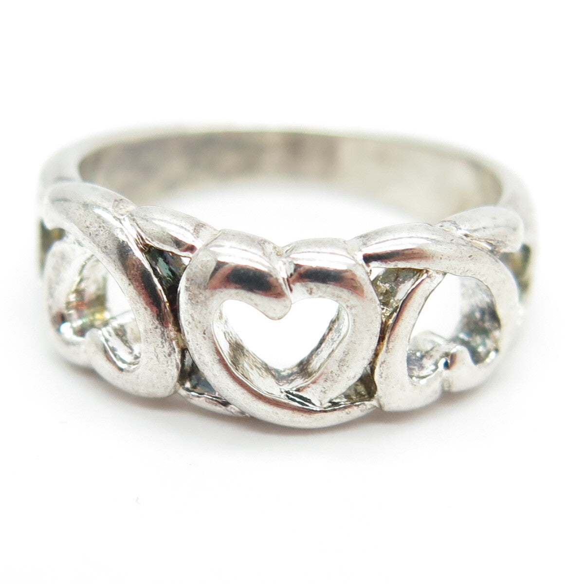 925 Sterling Silver Vintage Loving Heart Ring Size 7.25