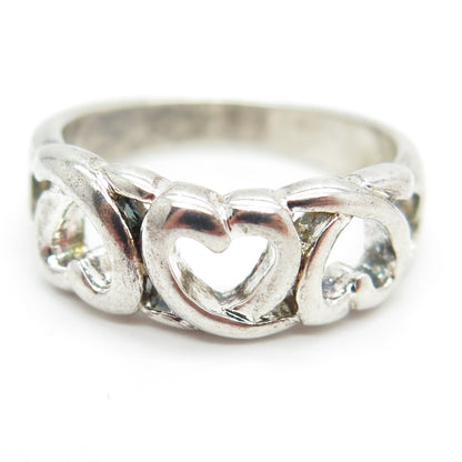 925 Sterling Silver Vintage Loving Heart Ring Size 7.25