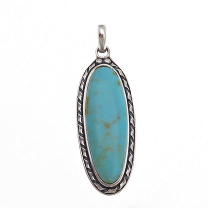 925 Sterling Silver Vintage Real Tyrone Turquoise Oxidized Pendant