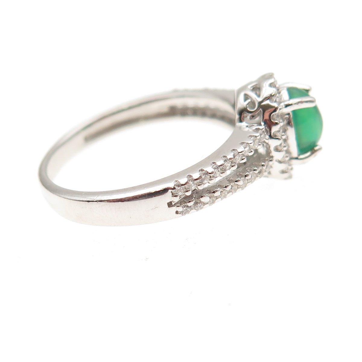 925 Sterling Silver Real Opal & C Z Ring Size 5.25