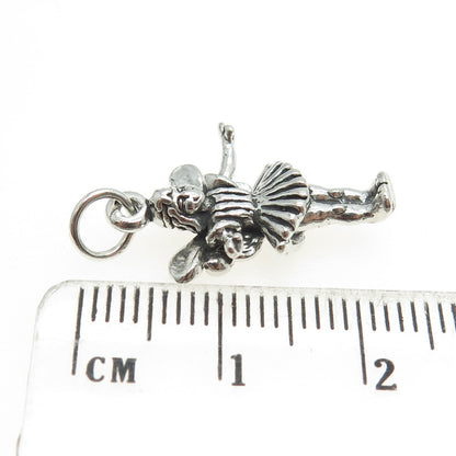 SUN WEST 925 Sterling Silver Vintage Fairy Girl w/Wings 3D Pendant