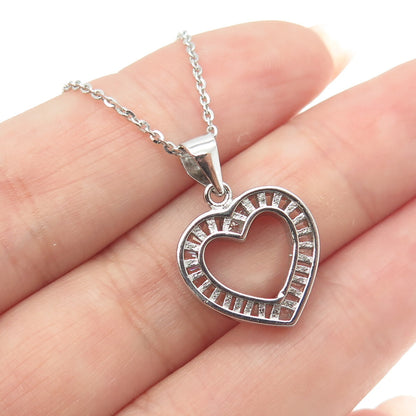 925 Sterling Silver Tapered Baguette-Cut C Z Heart Cable Chain Necklace 16"