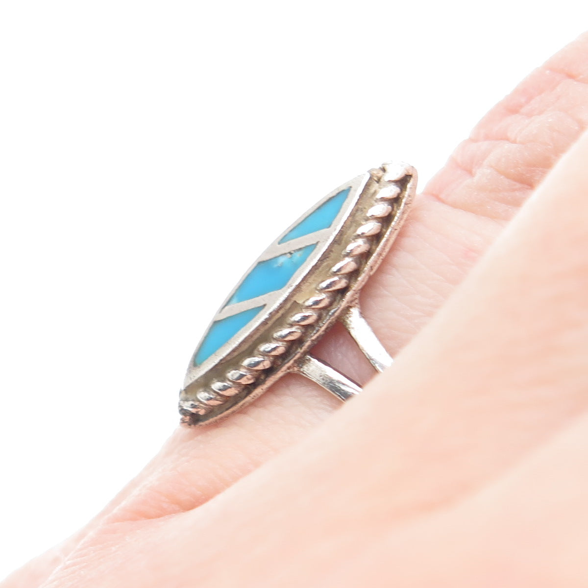 Old Pawn 925 Sterling Silver Vintage Southwestern Bisbee Turquoise Ring Size 5.5