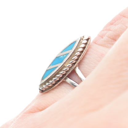 Old Pawn 925 Sterling Silver Vintage Southwestern Bisbee Turquoise Ring Size 5.5