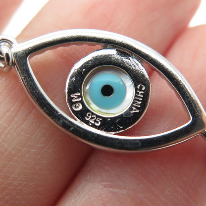 925 Sterling Silver Enamel MOP & C Z Evil's Eye Adjustable Bolo Bracelet 7-9.25"