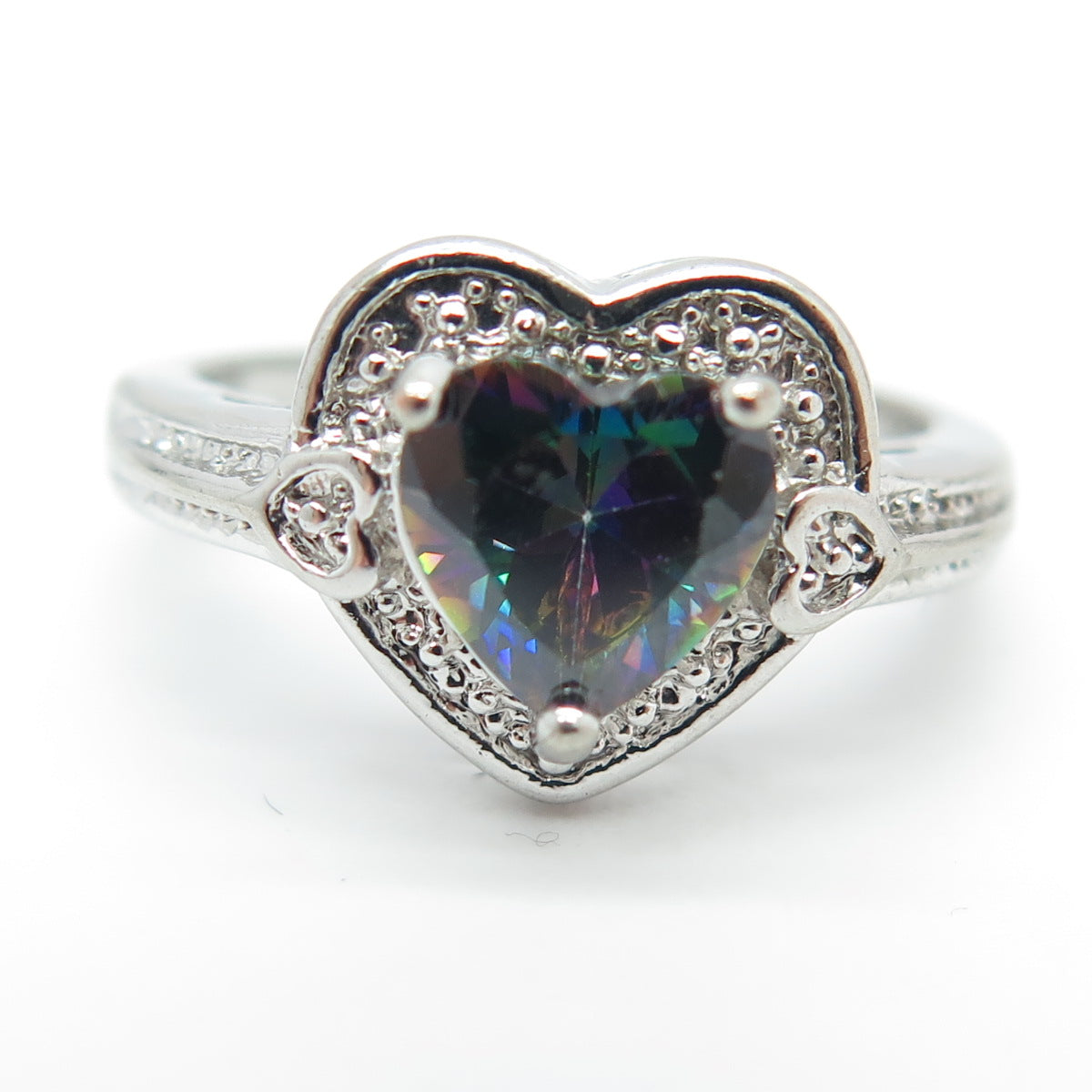 925 Sterling Silver Mystic C Z Heart Ring Size 6