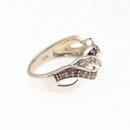 Michelle Albala 925 Sterling Silver Real Cognac & White Diamond Ring Size 5.25