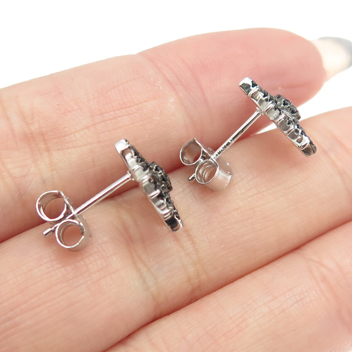 925 Sterling Silver Round-Cut Black C Z Star Stud Earrings