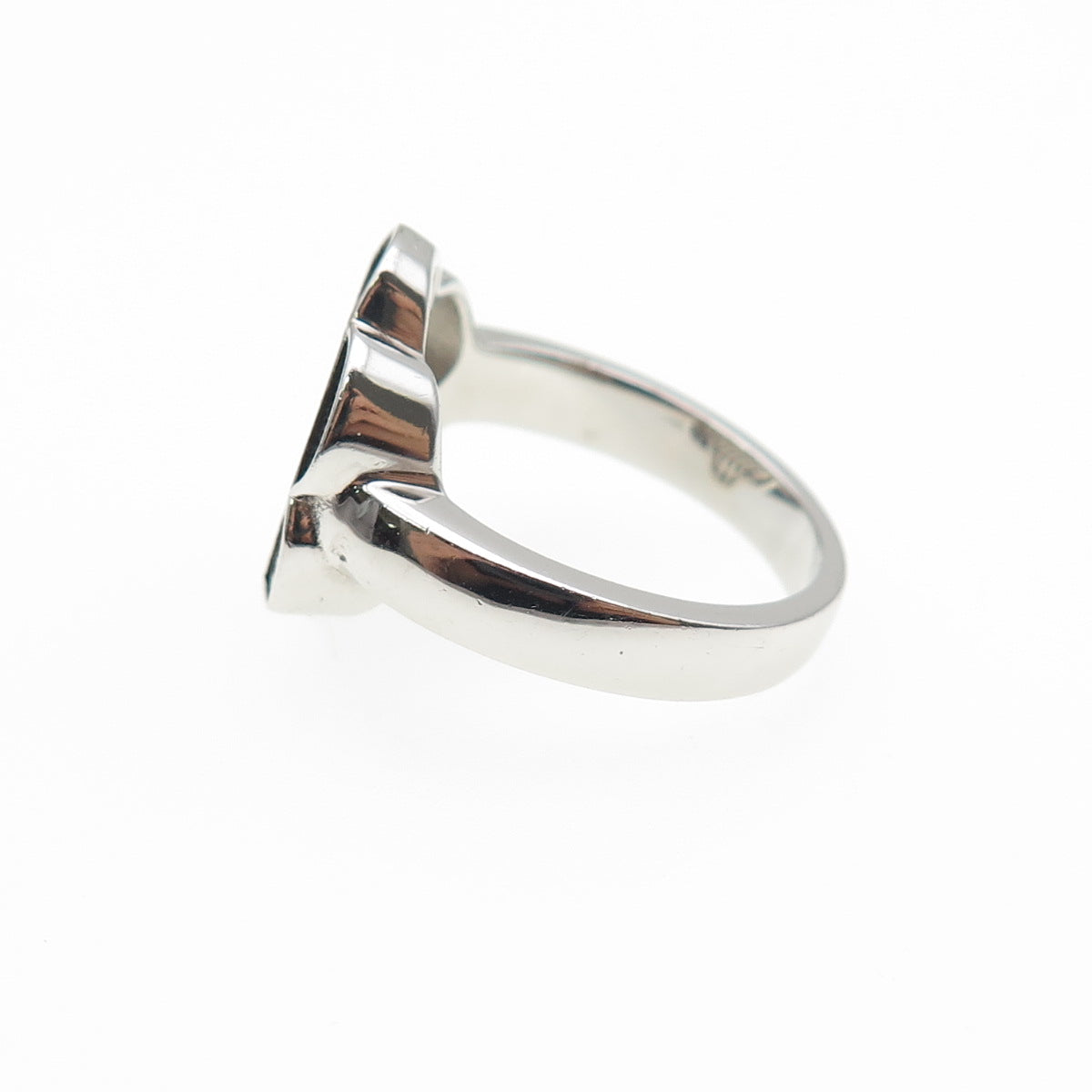 925 Sterling Silver Round-Cut Black C Z Flower Ring Size 7