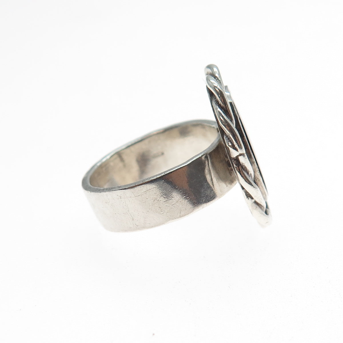 925 Sterling Silver Vintage Real Black Onyx Modernist Ring Size 6.75