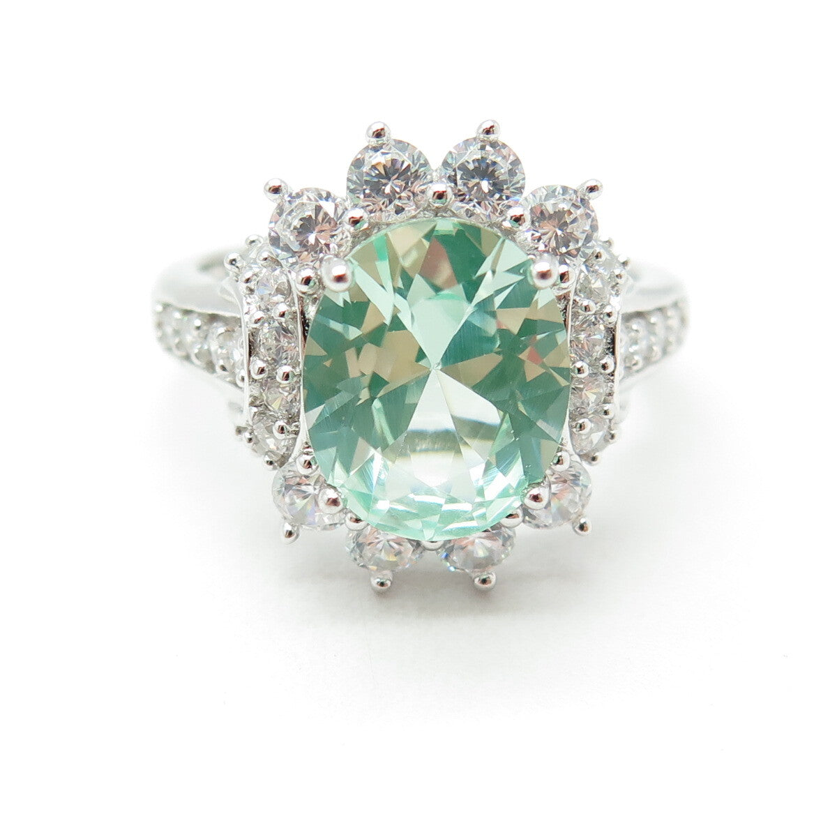 925 Sterling Silver Lab-Created Green Sapphire & C Z Ring Size 8