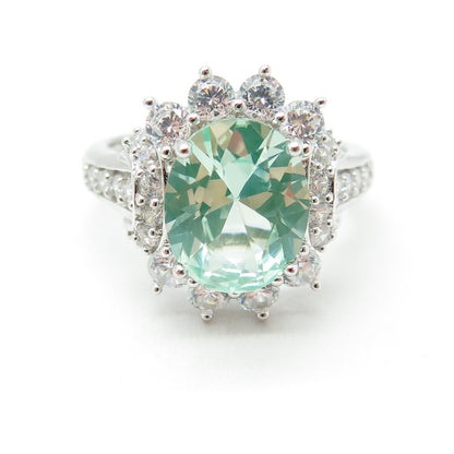 925 Sterling Silver Lab-Created Green Sapphire & C Z Ring Size 8