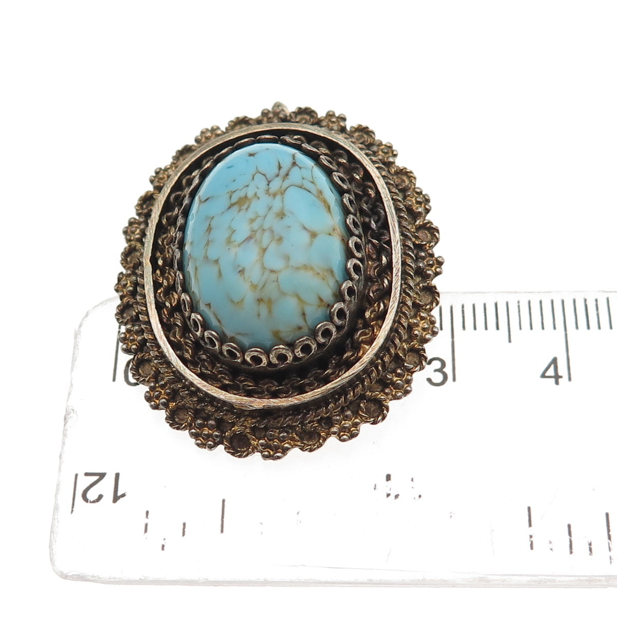 935 Silver Gold Plated Vintage Israel Faux Turquoise Pin Brooch / Pendant