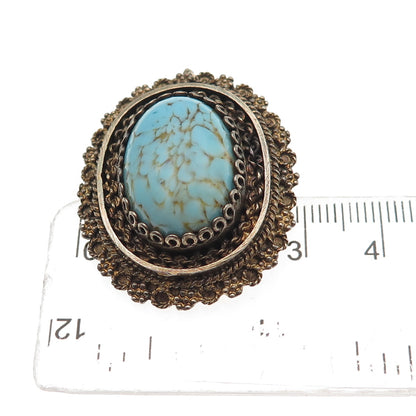 935 Silver Gold Plated Vintage Israel Faux Turquoise Pin Brooch / Pendant