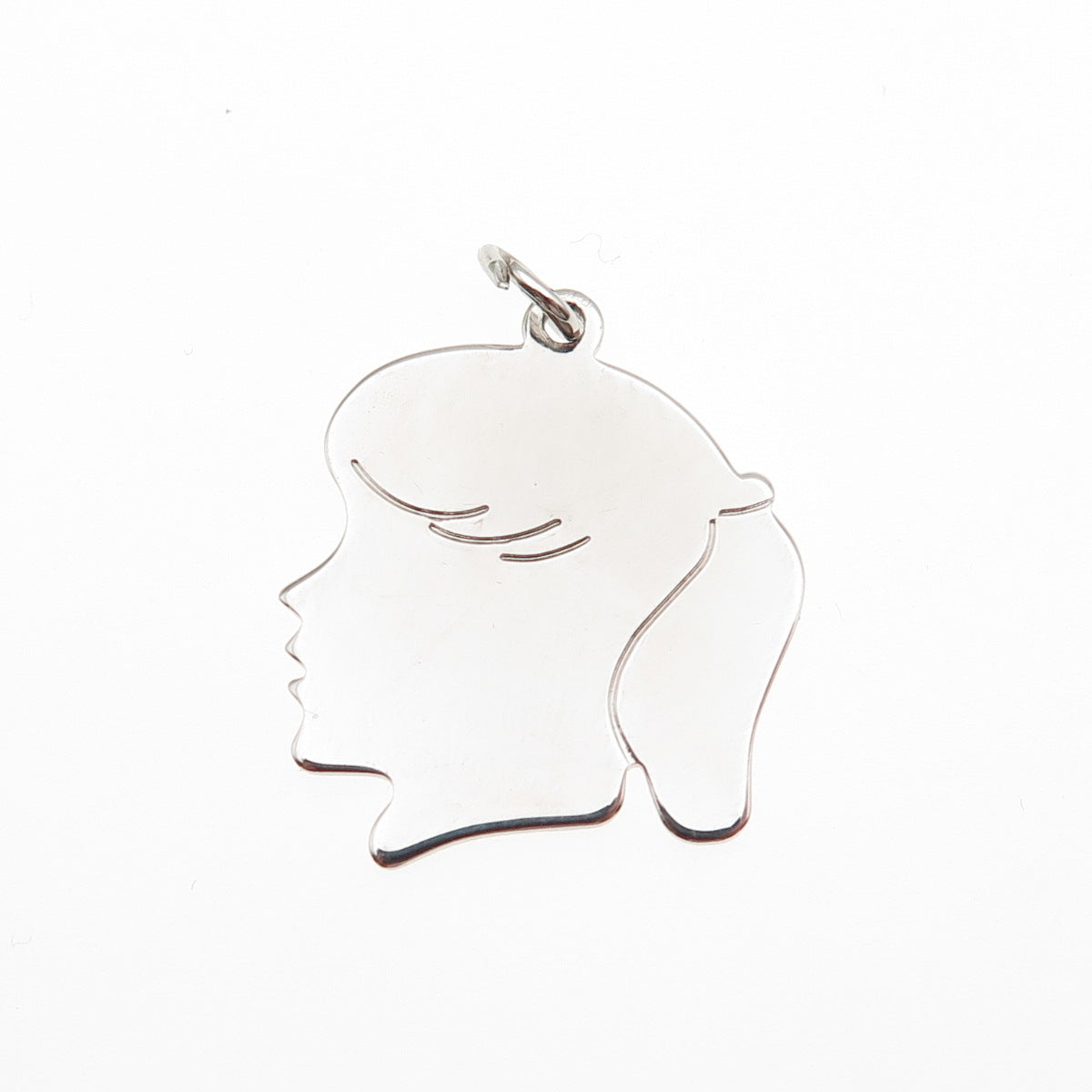 CACO 925 Sterling Silver Vintage Girl's Profile Tag Charm Pendant