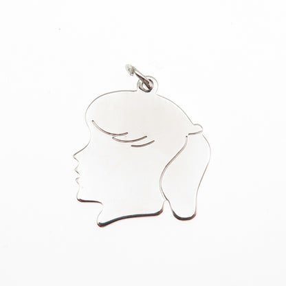 CACO 925 Sterling Silver Vintage Girl's Profile Tag Charm Pendant